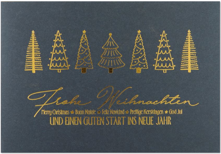 Dunkelblaue Weihnachtskarte mit gutem Zweck: Deutsche Alzheimer Gesellschaft