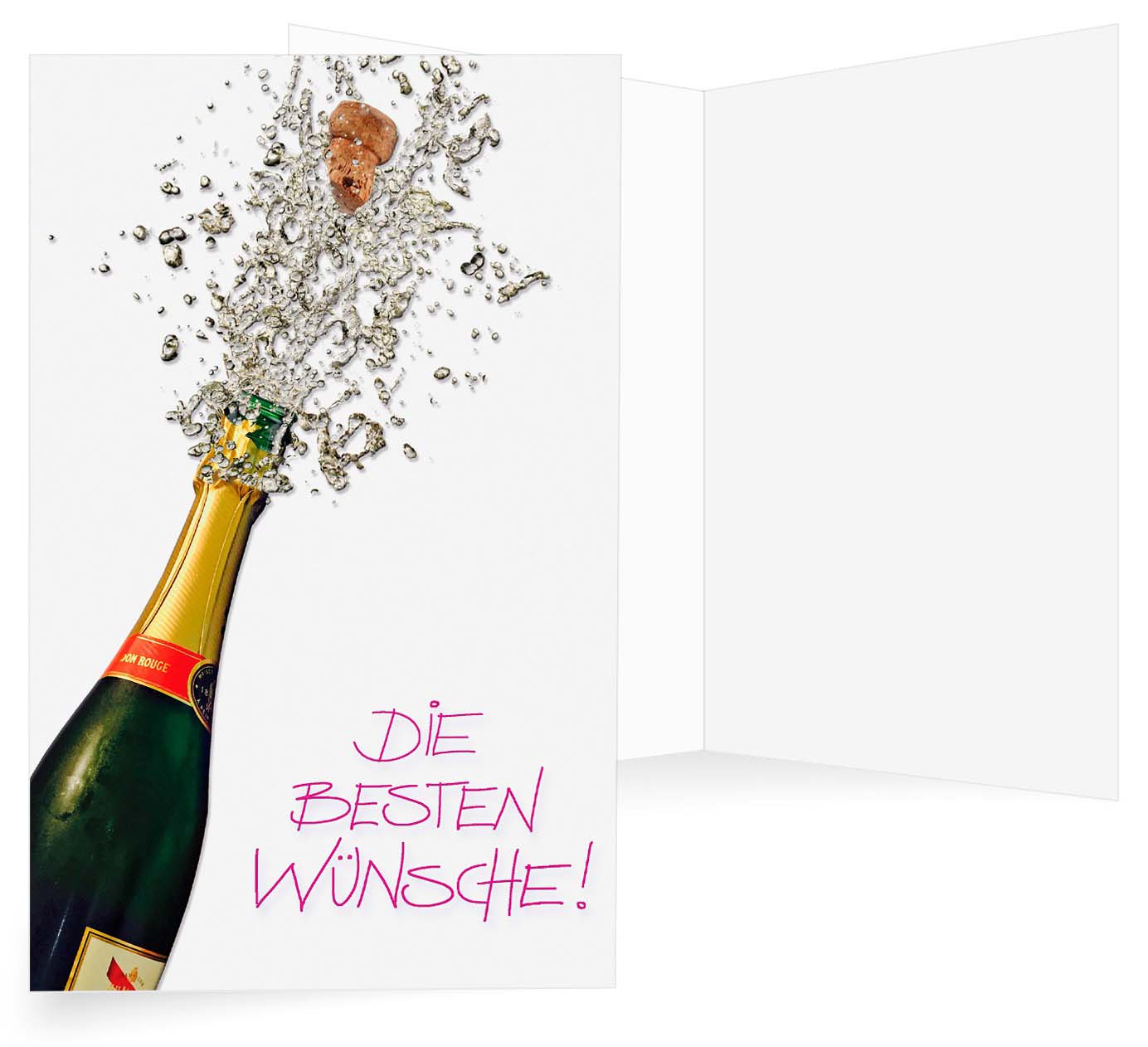 Glückwunschkarte mit Sekt / Champagner und Text: Die besten Wünsche!