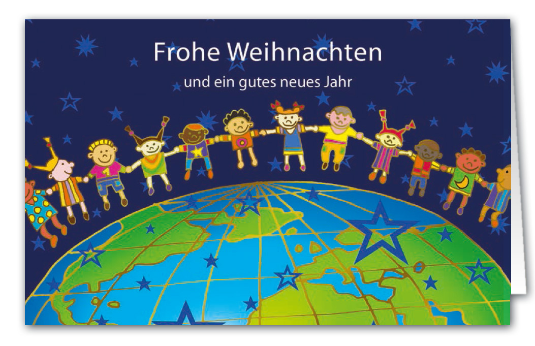 Weihnachtskarte mit Kindern aus aller Welt als Symbol des Friedens mit Spende Ärzte ohne Grenzen e.V.