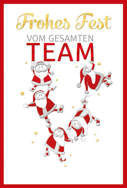 Teamkarte / Weihnachtskarte mit Weihnachtsmännern