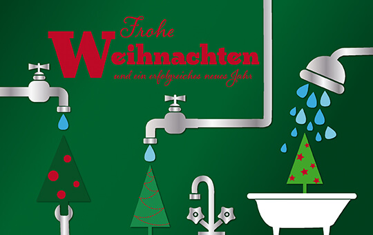 Lustige Branchenweihnachtskarte für Sanitär- und Wasserinstallation mit Weihnachtsgruß