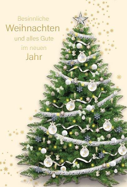 Klassische Spenden-Weihnachtskarte für das Deutsche Kinderhilfswerk mit Baum und Gruß