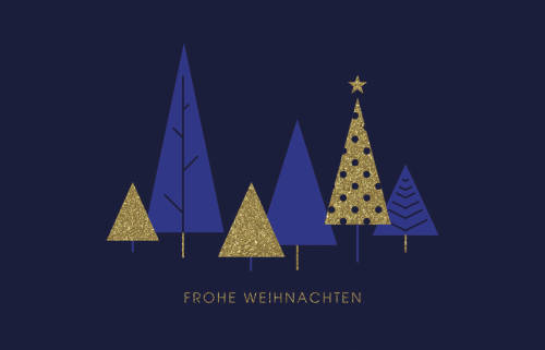 Blaue Weihnachtskarte im edlen Design mit Gutem Zweck: Deutsche Kinderkrebsstiftung