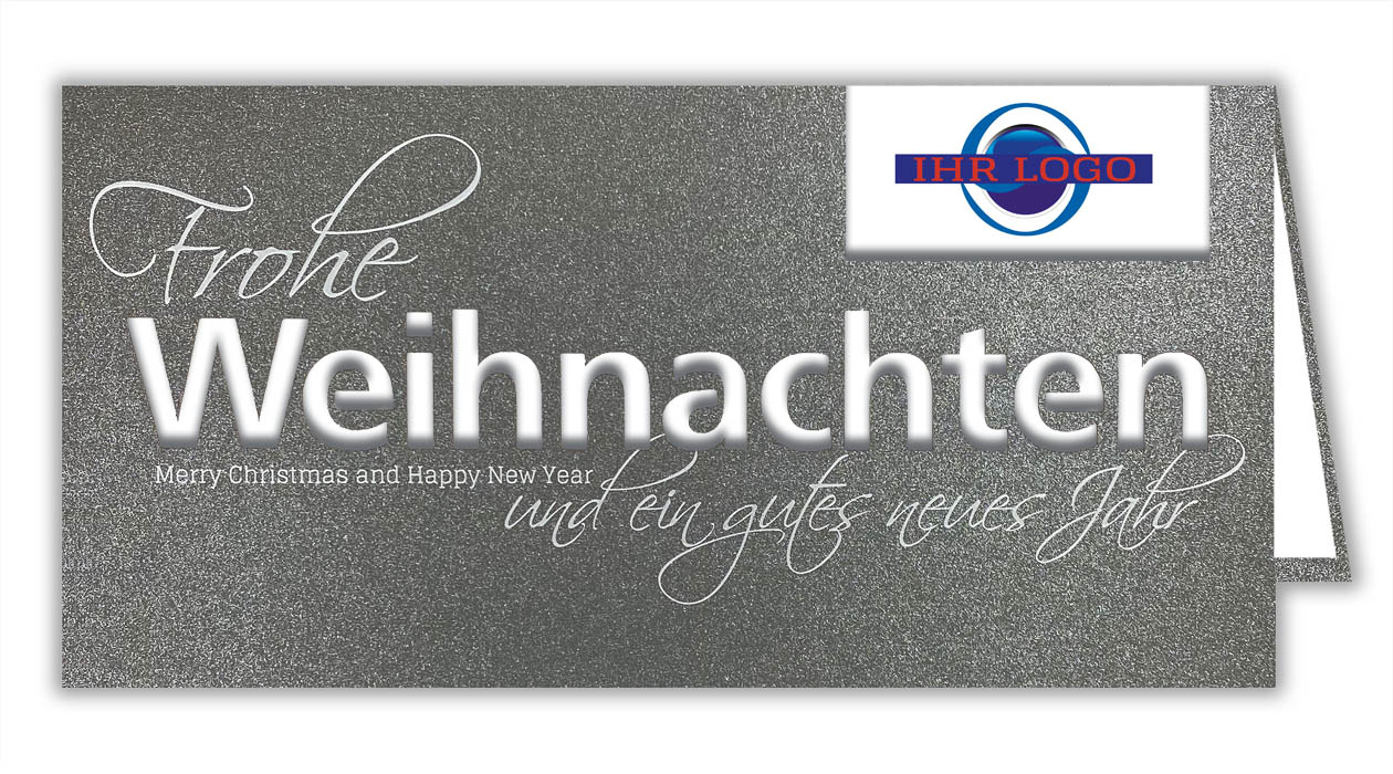 Anthrazitgraue Firmen-Logo Weihnachtskarte mit weißem Schriftzug