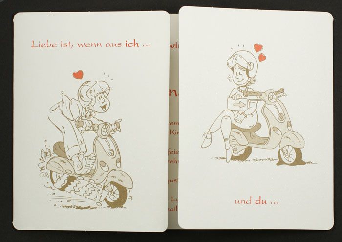 Hochzeitseinladung ic Brautpaar Roller Vespa pr cartoon