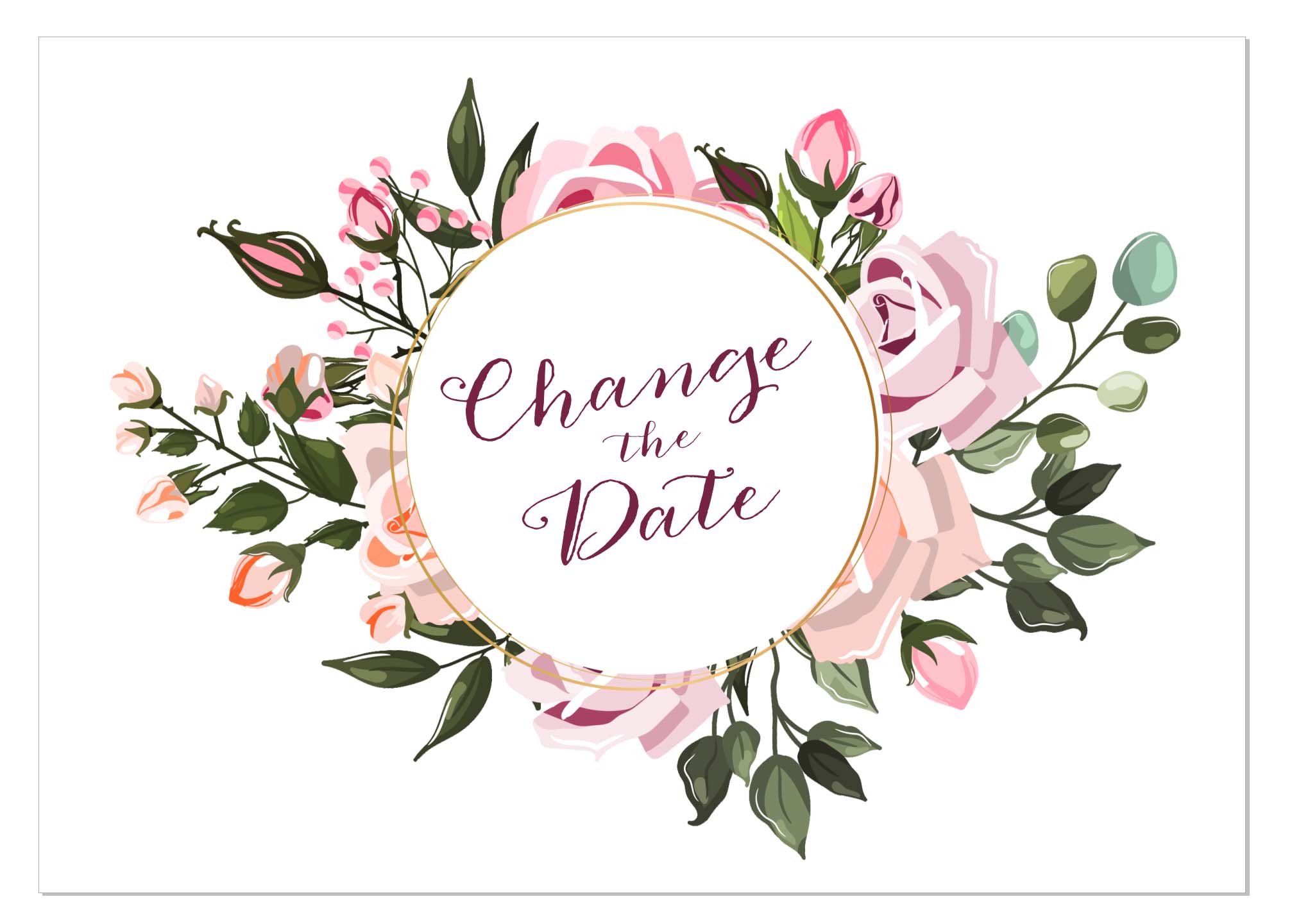 Hochzeits Change The Date Karte Mit Floralem Blumenkranz Hochzeitskarten Save The Date Zusatzeinladungskarten Alle Karten De