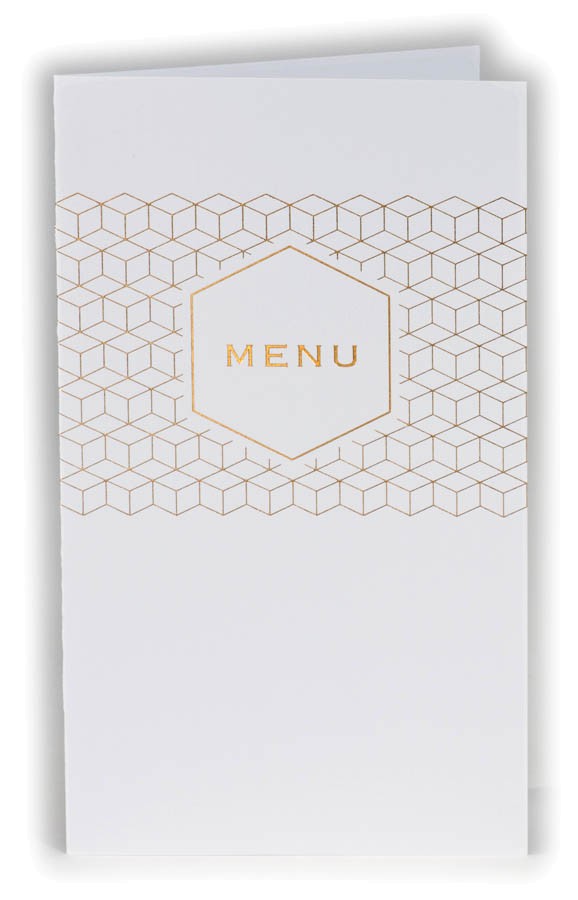 Menukarte In Weiss Mit Geometrischem Muster Und Menu In Goldfolie Sonstige Anlasse Silberhochzeitskarten 25 Jahre Menukarten Alle Karten De