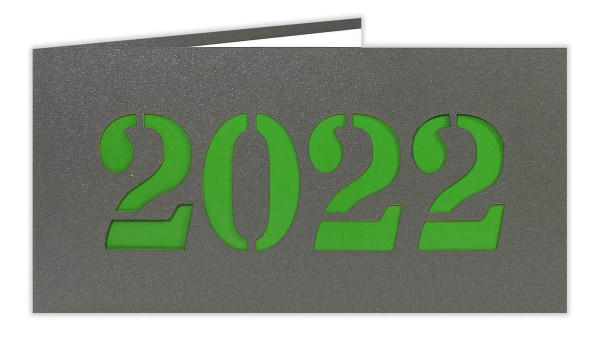 Farben Für Weihnachten 2022 Anthrazitfarbene Neujahrskarte metallic mit Laserstanzung 2022 und