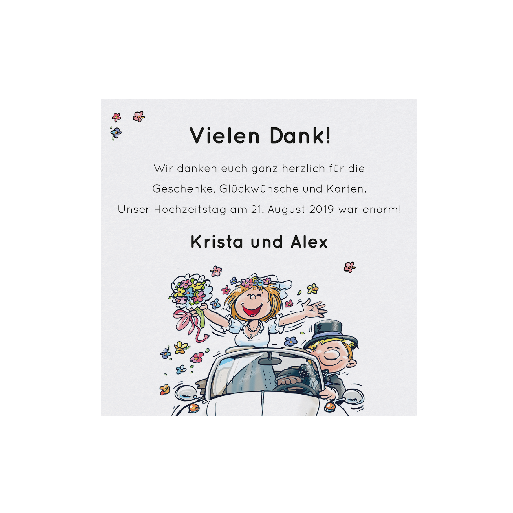 Humorvolle Comic Dank Oder Save The Date Karte Mit Frohlichem Brautpaar Im Vw Kafer Cabrio Hochzeitskarten Save The Date Zusatzeinladungskarten Alle Karten De