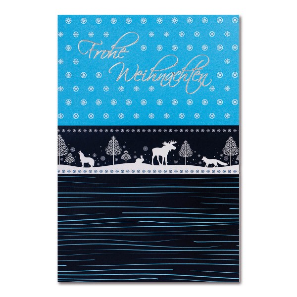 Weihnachtskarte Frohe Weihnachten Blau Mit Winterlandschaft Und ...