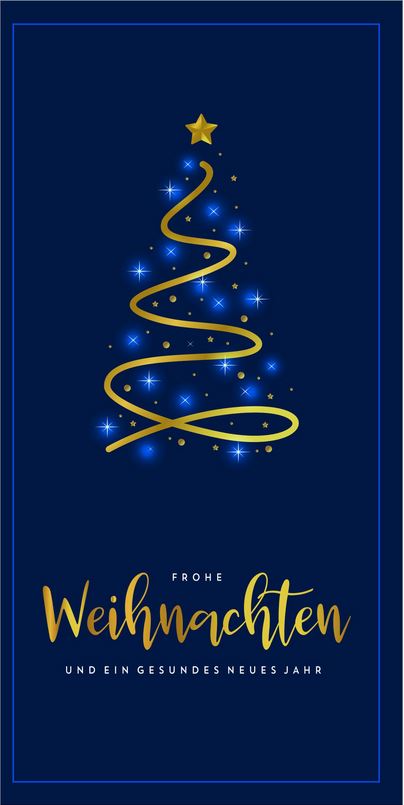 Elegante Weihnachtskarte blau mit Baum und Frohe Weihnachten und ein  gesundes neues Jahr – Weihnachten – Weihnachtskarten – nach Format  sortiert – Din lang Weihnachtskarten 10,5 x 21 cm Hochformat –