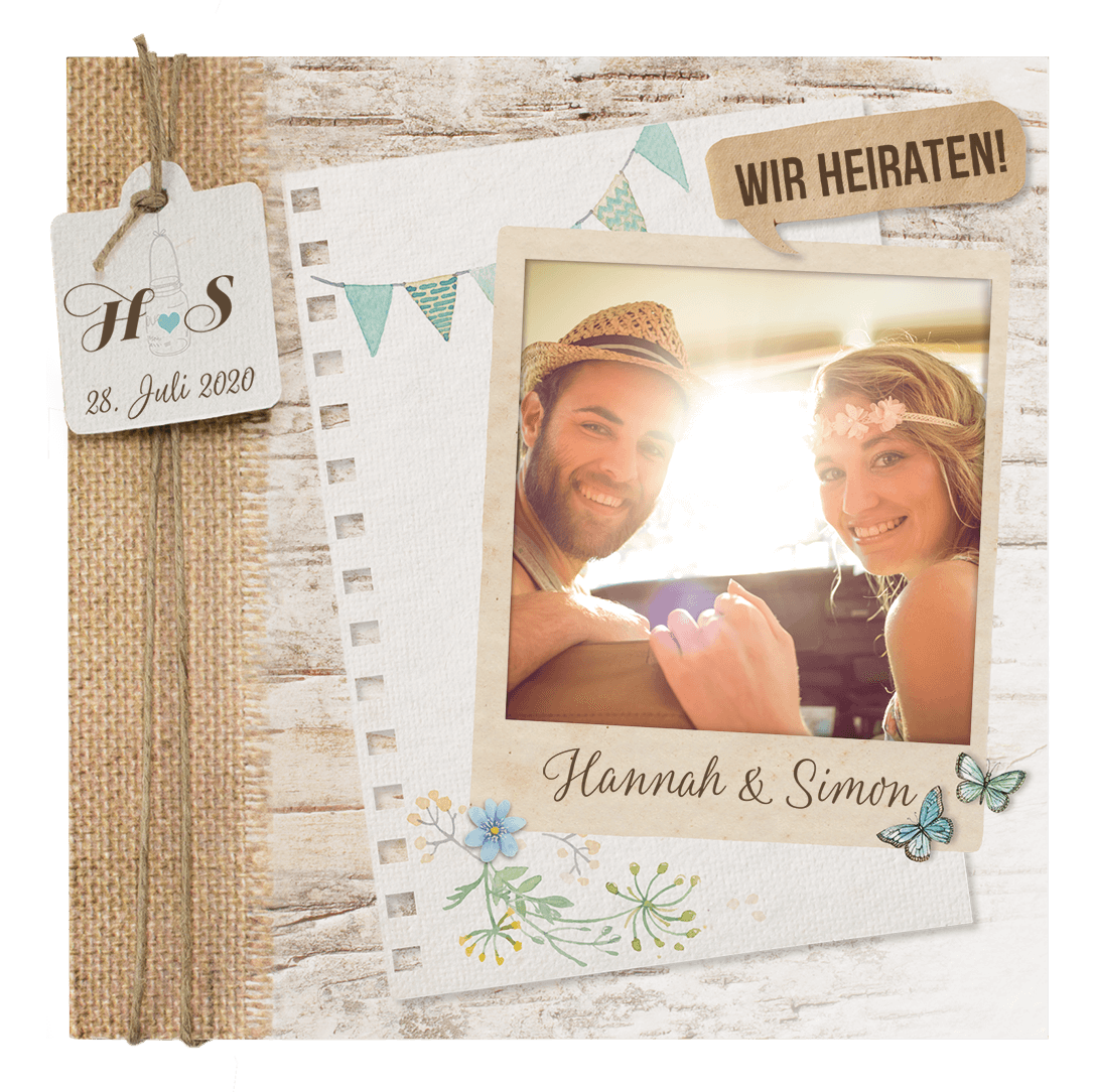 Foto im Vintage Stil mit Sommerfeeling – Hochzeitskarten – Hochzeitseinladungskarten – Einladungskarten mit eigenem Foto – Fotodruck – Alle Karten