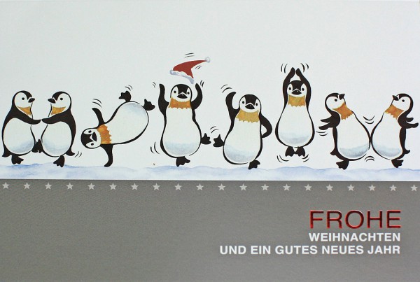 Weihnachtskarte witzig mit tanzenden, lustigen Pinguine – Weihnachten