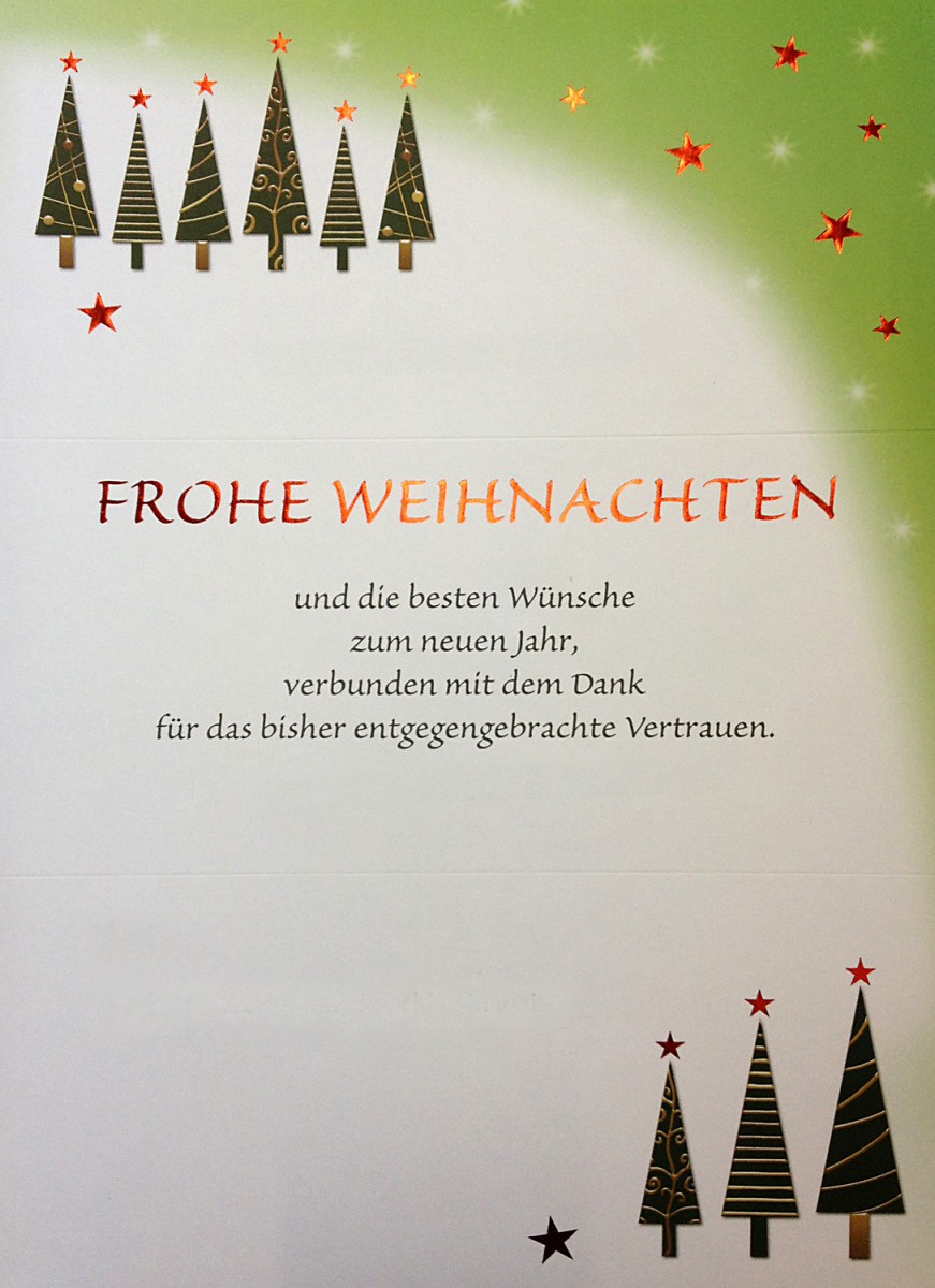 Weihnachtsbrief weiß/grün Frohe Weihnachten Dank für Vertrauen – Weihnachten 