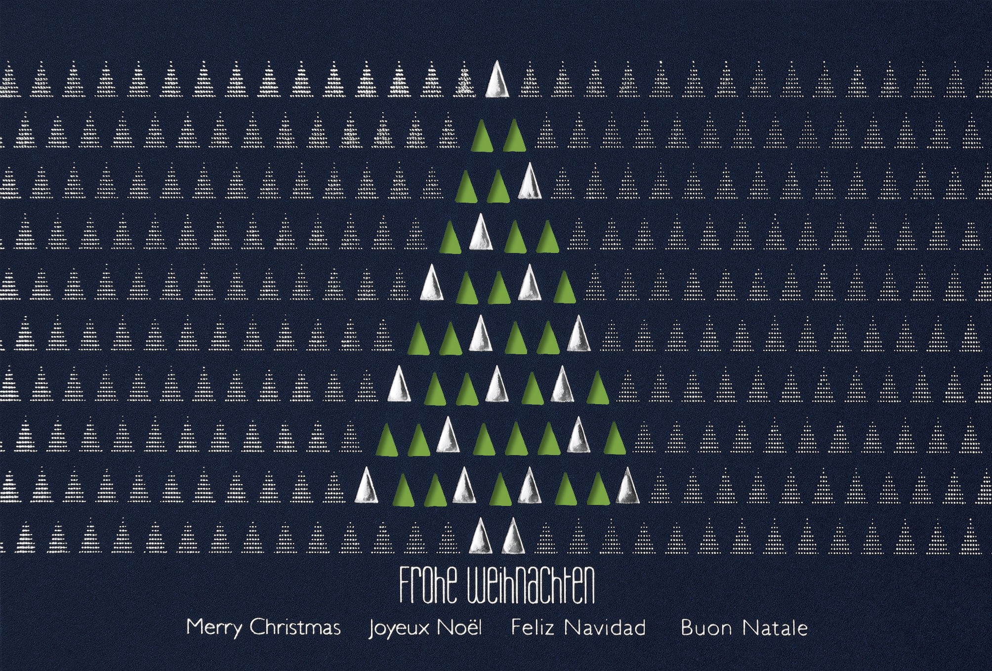 Moderne Weihnachtskarte in blau mit Stanzung und grünem Einlegeblatt – Weihnachten – Weihnachtskarten – nach Farben sortiert – Blaue Weihnachtskarten